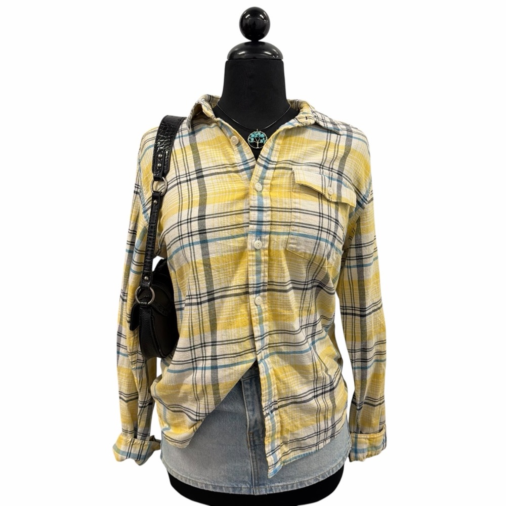 Patagonia Organic Cotton Plaid Button Up Shirt Yellow Blue Sz S